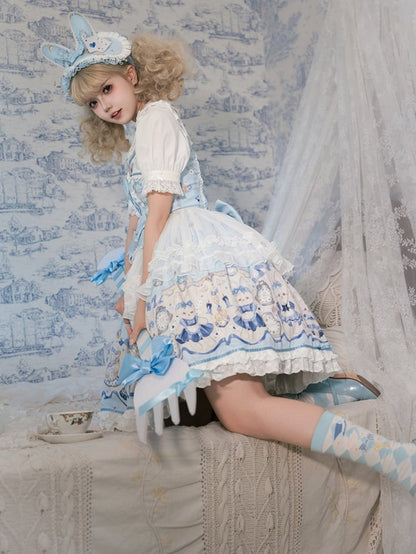 Alice Bunny Dress Blue Lolita Sweet Print Clock and