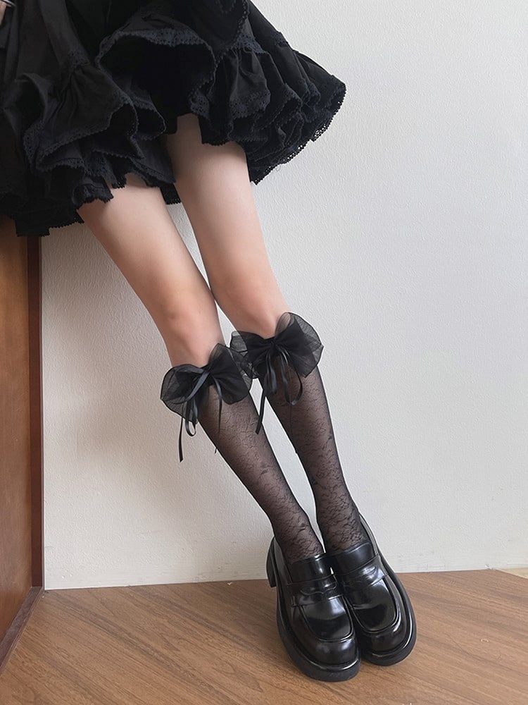 Black/White Stockings Bowknot Underknee Design