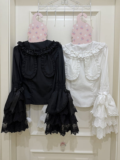 Bunny White Sleeves Ears Collar Long Black Pink / Shirt