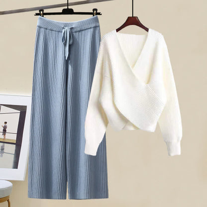 Chic Cross Sweater Knit Casual Pants