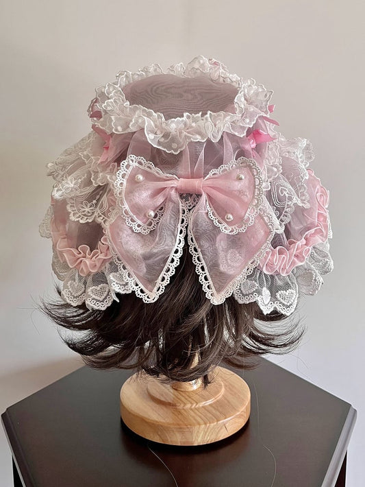Bows Pink Decorated Hat / Black Organza