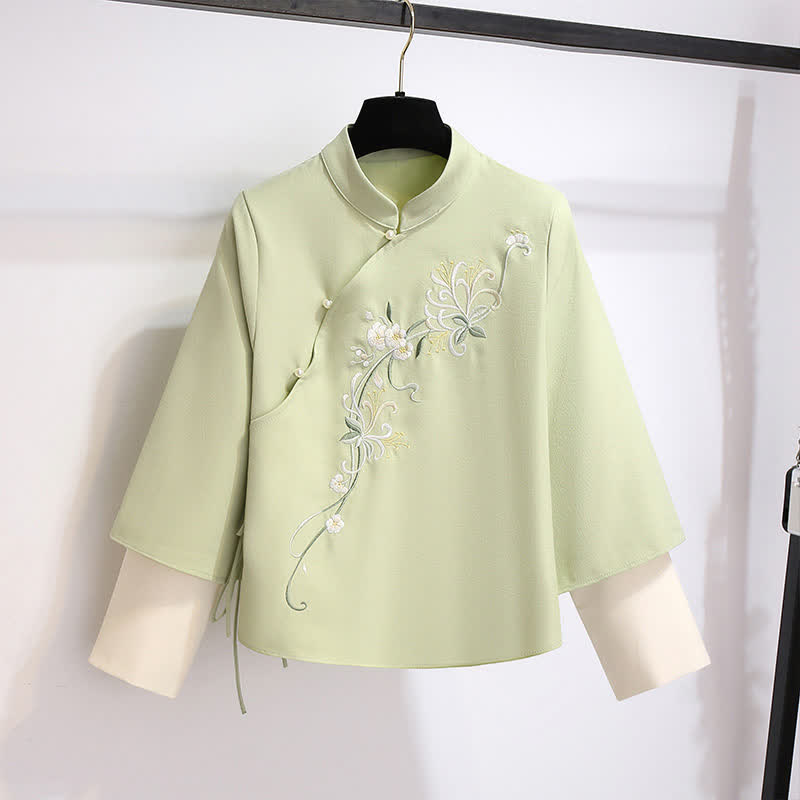 Vintage Flower Green Sweatshirt High Waist Lace Up Skirt