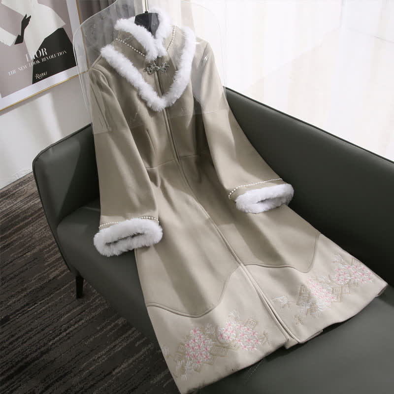 Graceful Embroidery Buckle Plush Loose Coat