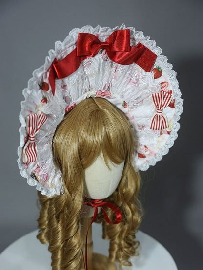 / White Lolita Bonnet Yellow Pink Sweet