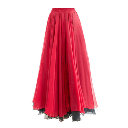 Vintage Mesh Spilce T-Shirt Flowy Double Skirt