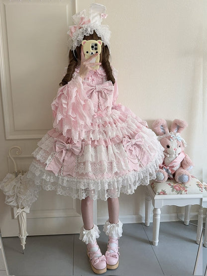 Bead Lolita Chain Decoration Bows Pink Tiered Big Dress Hanayome Skirt
