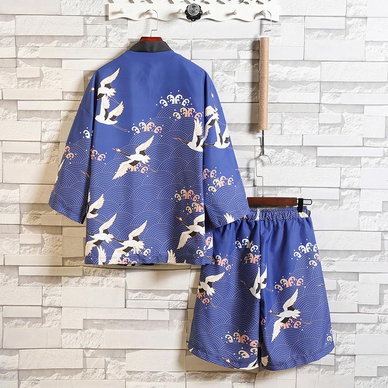 Floral Crane Sun Cardigan Kimono Outerwear Shorts Set