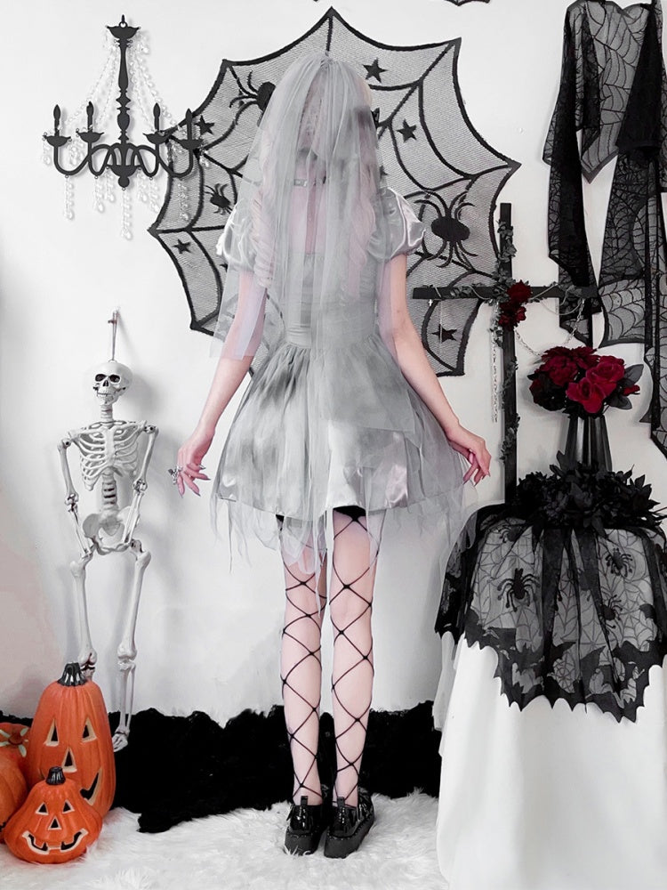 Halloween Gray Puff Sleeves Dress Costume