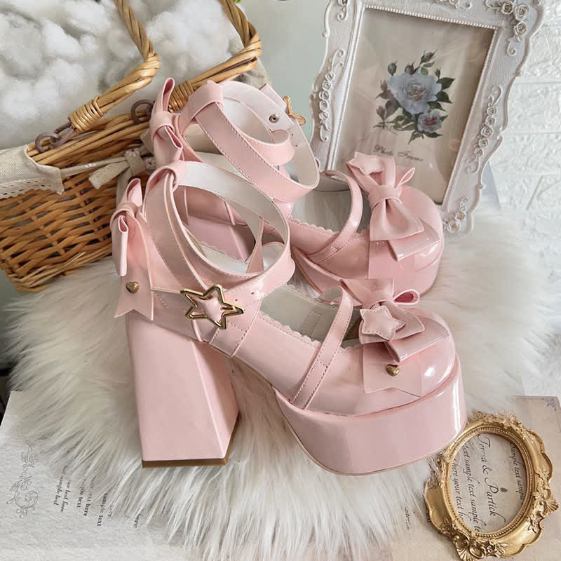 Bow Knot Star Buckle Lolita High-heeled Shoes