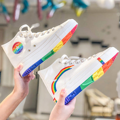Stylish Rainbow Print High Top Canvas Shoes