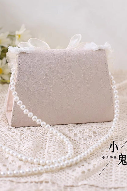 Bowknot Lace Pearl Chain Crossbody Bag