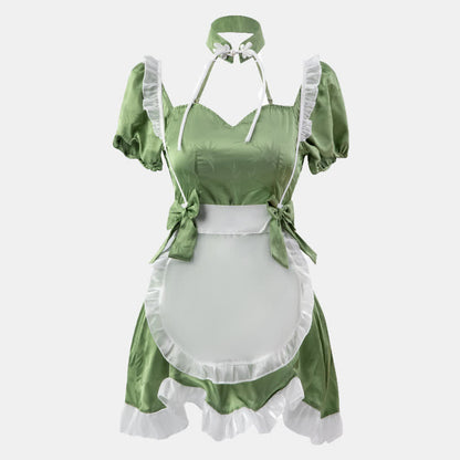 Green Maid Vintage Buckle Bow knot Lingerie Set