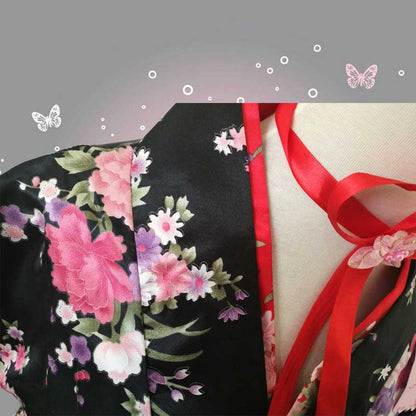 Cosplay Flower Print Bowknot Kimono Costume