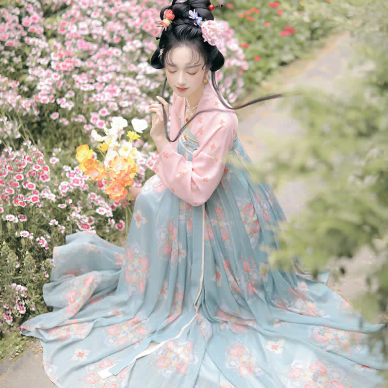 Hanfu Vintage Flower Print Set