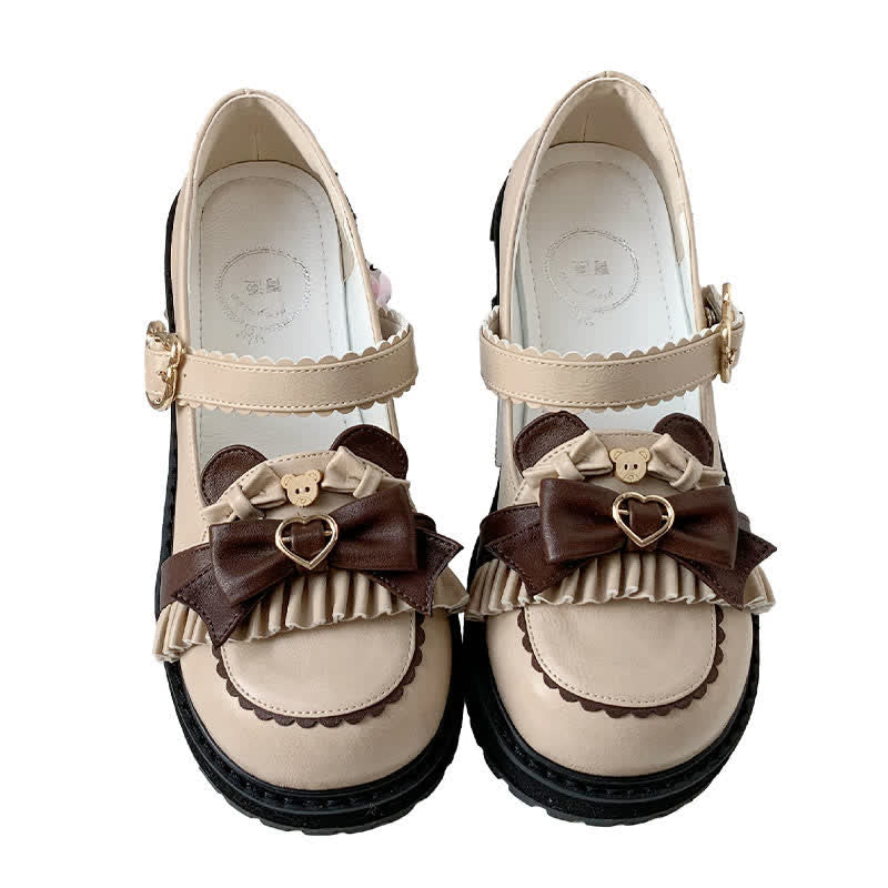 Vintage Bow Knot Button Bear Platform Lolita Shoes