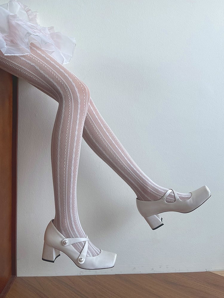 Tights White Y2K Hollow-out