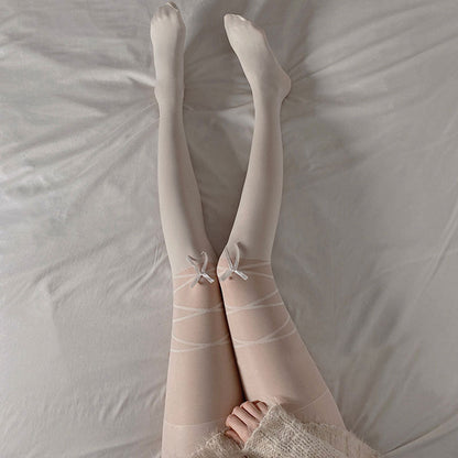 Lace Up Bow Knot Splice JK Stockings