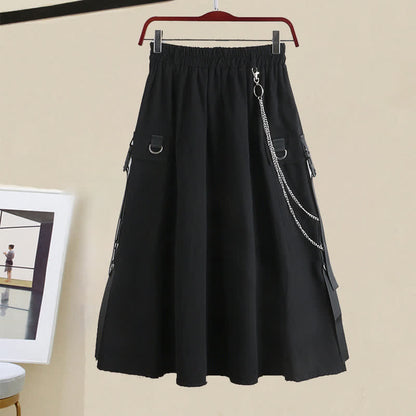 Love Heart Lattice Tie Polo T-Shirt Chain Cargo Skirt