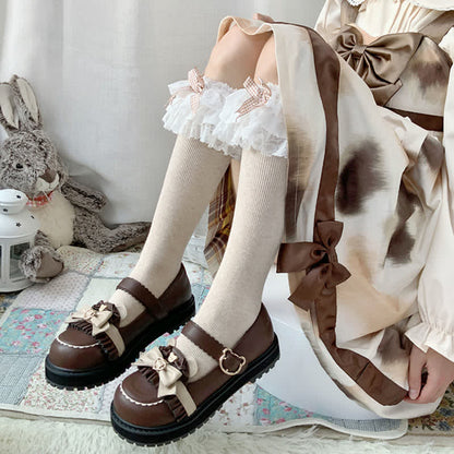 Vintage Bow Knot Button Bear Platform Lolita Shoes