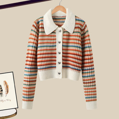 Colorful Stripe Rainbow Cardigan Casual Pants