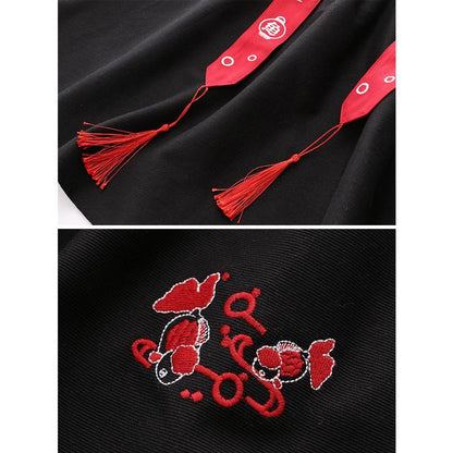 Fish Embroidery Tassels A-line Skirt