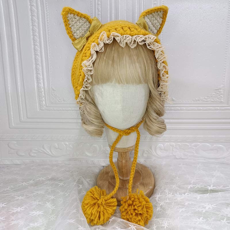 Cute Cat Ears Lace Lolita Hat Warm