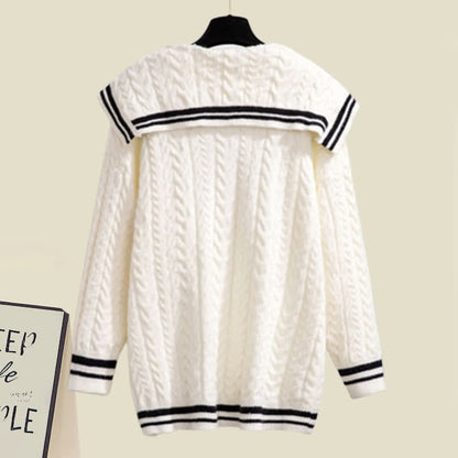 Sweet Sailor Collar Sweater Lattice Pleated Skirt Set