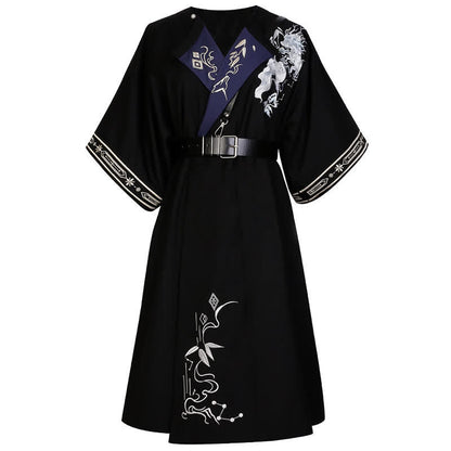 Han Costume Vintage Floral Embroidery Purple Dress Set