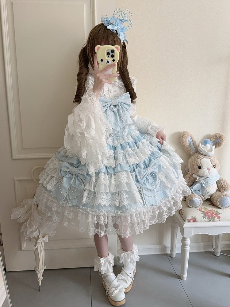 Tiered Lolita Bows Hanayome Blue Skirt Big Dress Decoration