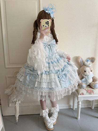 Tiered Lolita Bows Hanayome Blue Skirt Big Dress Decoration