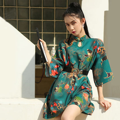 Vintage Floral Embroidery Short Sleeve Cheongsam Dress