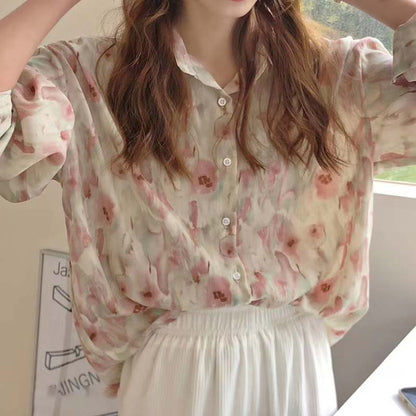 Sweet Floral Print Casual Lapel Shirt