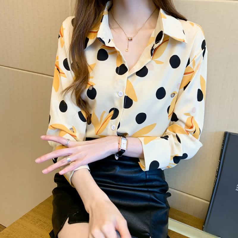 Vintage Polka Floral Print Casual Shirt