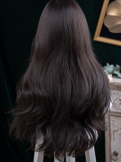 Wig Tea Length Bangs With Curtain 73CM Black Wavy