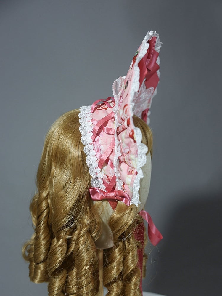 / White Lolita Bonnet Yellow Pink Sweet