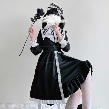 Elegant Lace Up Lolita Dark Maid Dress