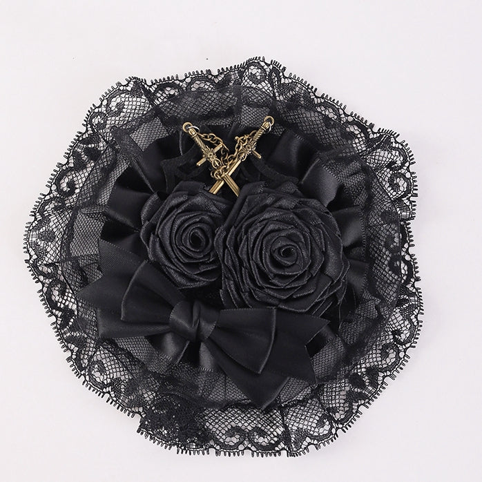 Swords Black Rosettes Lace Hairclip