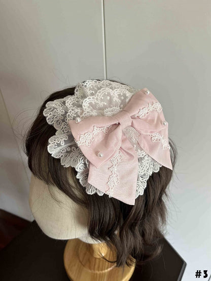 and White Bowknot Pink Floral Hairclip