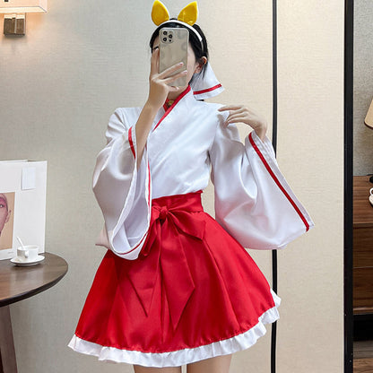 Cute Cosplay Big Bow Kimono Two Pieces Set