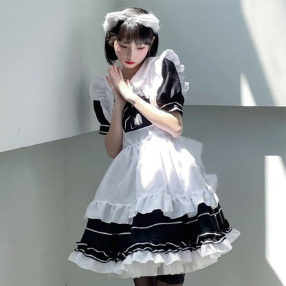 Lolita Devil Bow Knot Ruffled Maid Dress