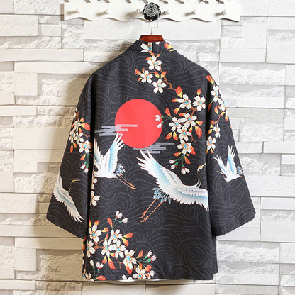 Floral Crane Sun Cardigan Kimono Outerwear Shorts Set