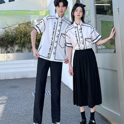 Couple Grafitti Print T-Shirt Skirt Pants