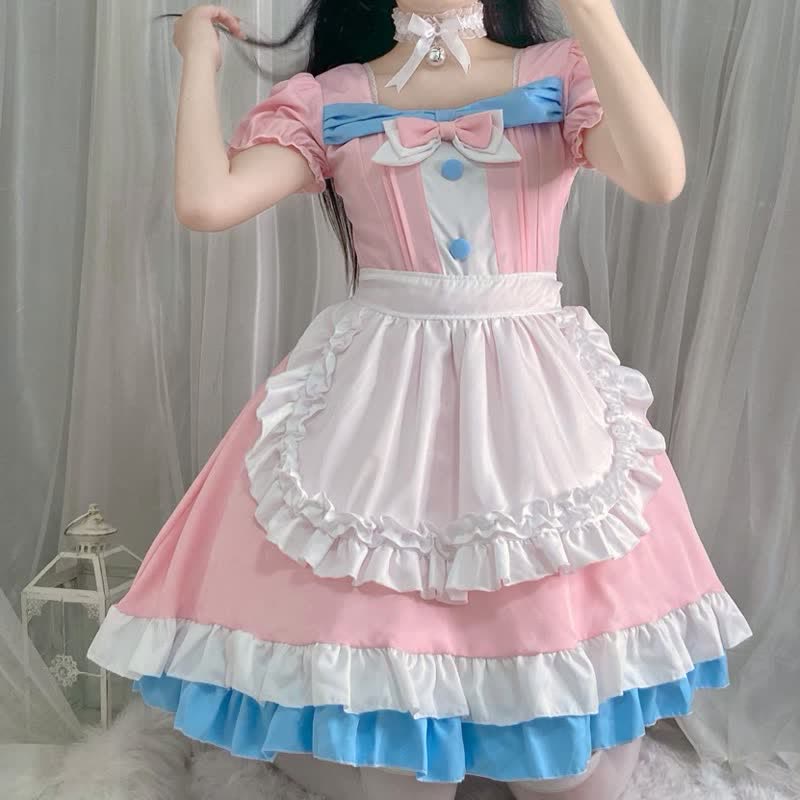 Lolita Bow Knot Ruffled Maid Dress