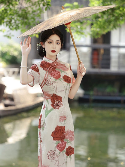 Elegant Rose Cheongsam Dress