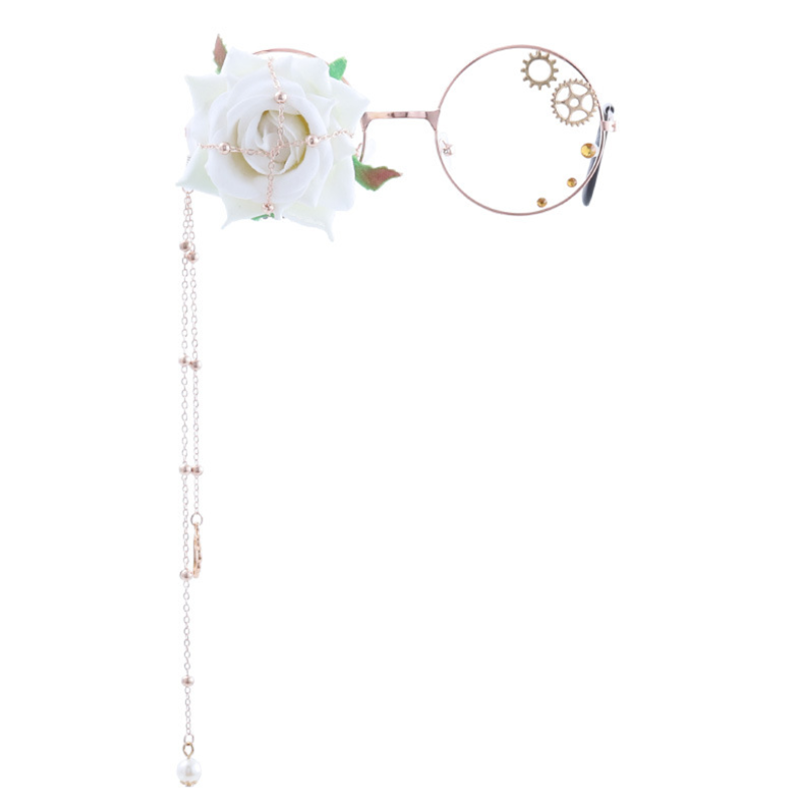 Lolita Flower Decor Metal Chain Big-Frame Glasses