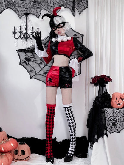 Halloween Black Red Cropped Clown Costume Top and Shorts