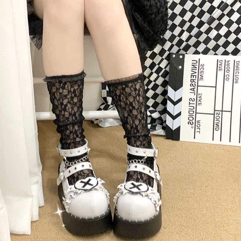 Sweet Punk Cross Love Heart Chain Strap Buckle Platform Shoes