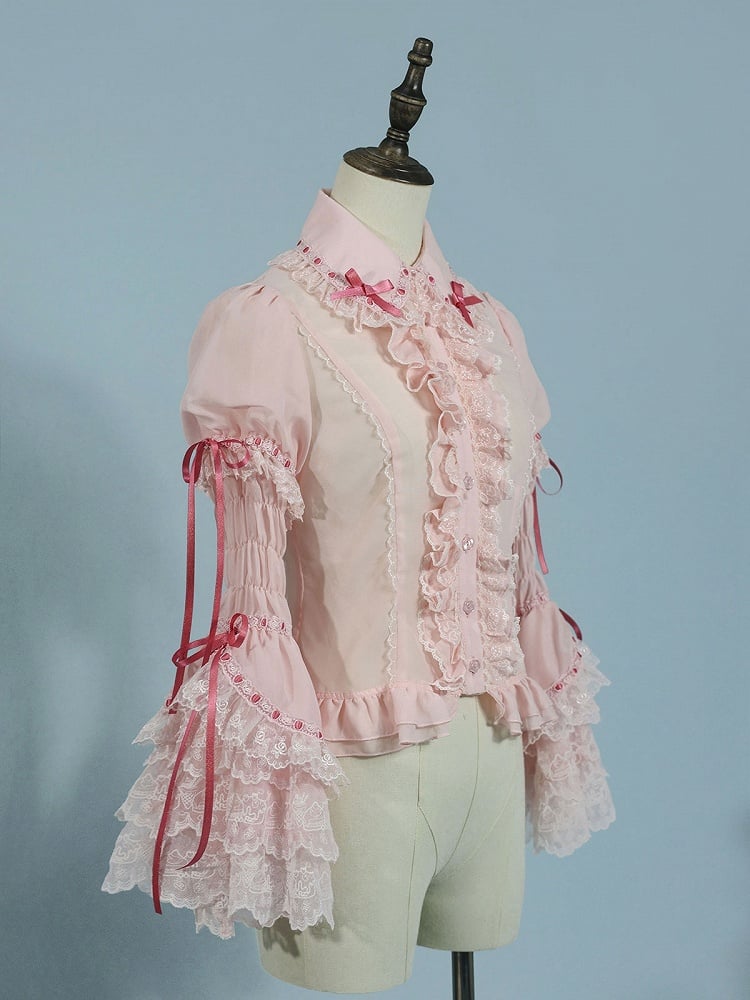 Pink Blouse Puff Sleeves Short