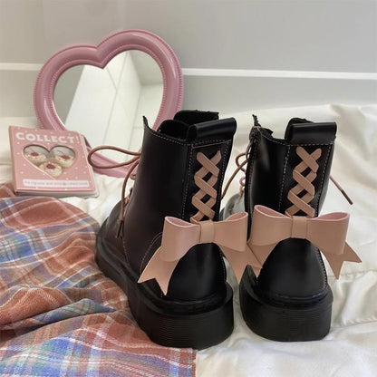 Sweet Bow Tie Lolita Flat Platform Boots