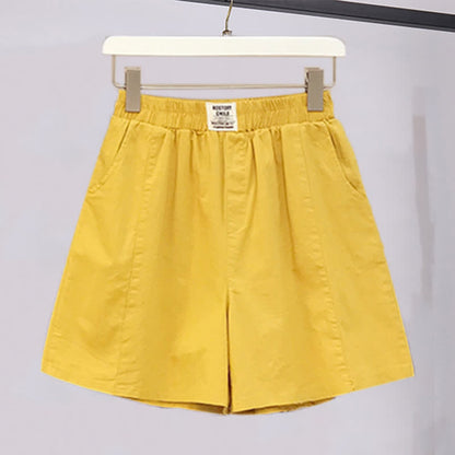 Colorblock Print V-neck T-Shirt Elastic Yellow Shorts Set